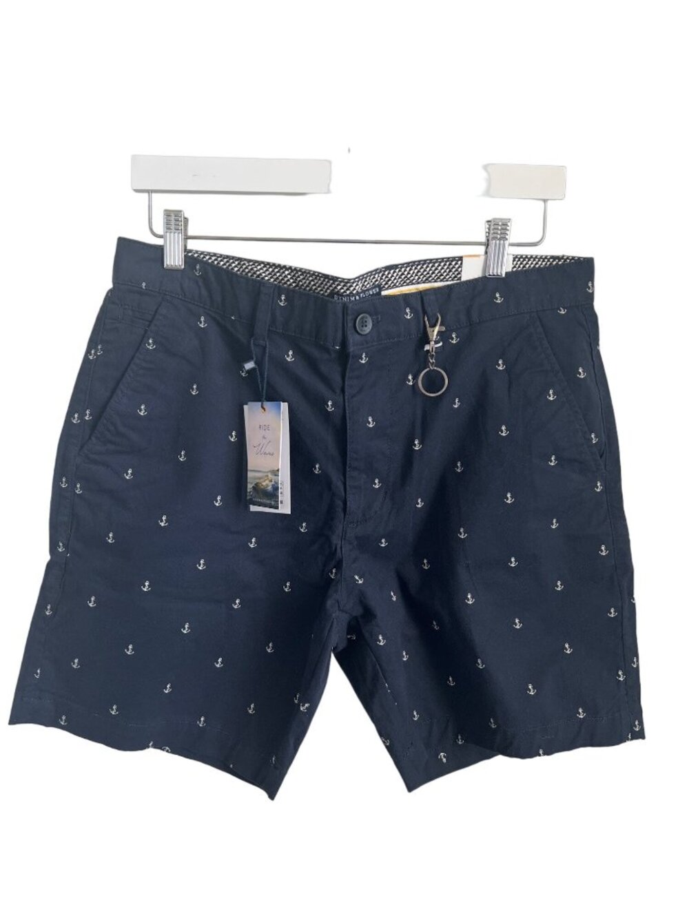 Denim & Flower Navy Anchor Print Stretchy Cotton Shorts